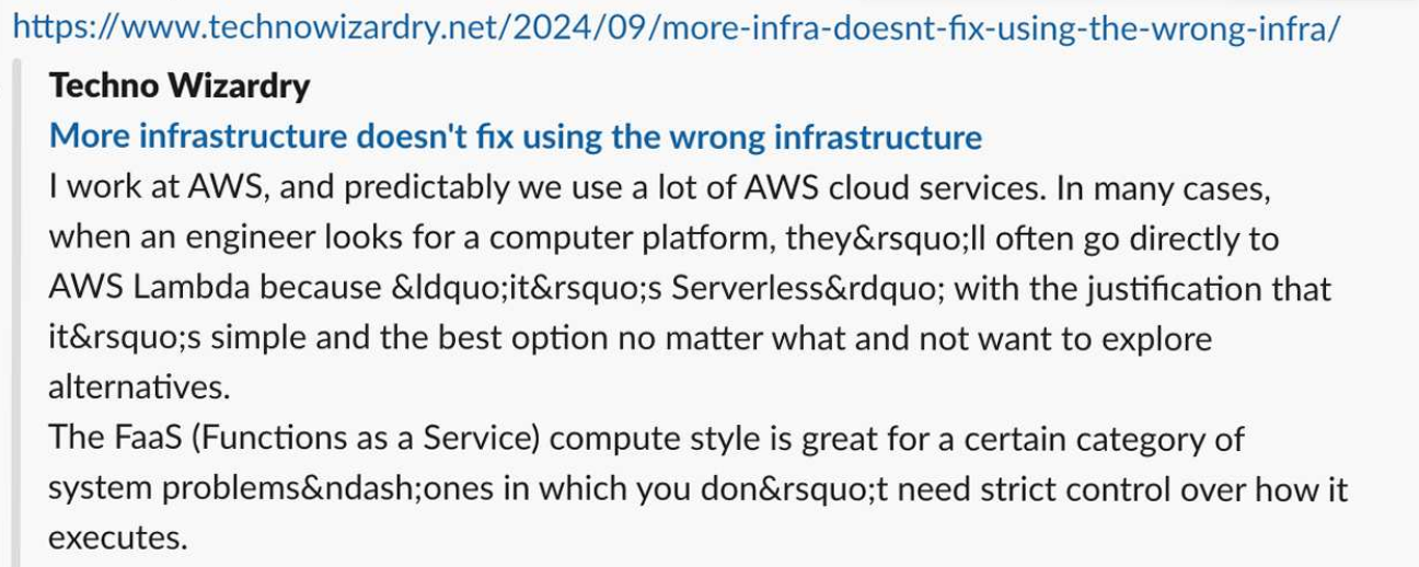A screenshot from Slack of a post of this blog. The description includes HTML entities literally in the description: … they’ll … instead of they’ll