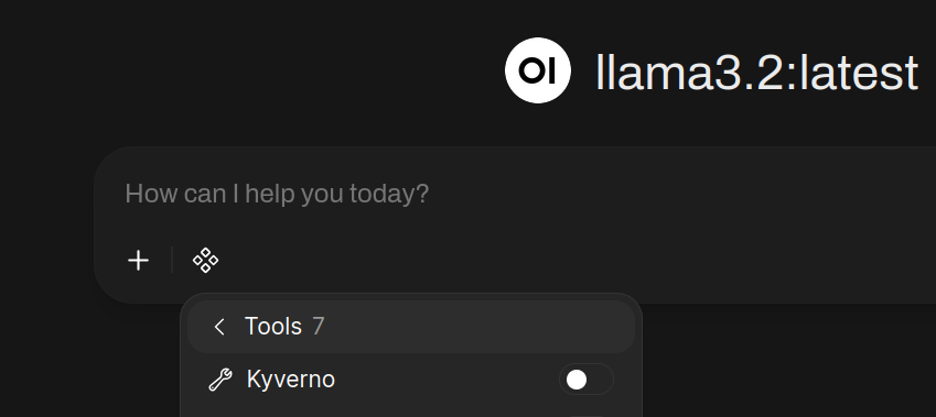 A screenshot from OpenWebUI in the chat screen picking tools to expose.